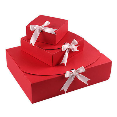 OEM Welcome Rigid Foldable Gift Boxes With Ribbon , Flat Pack Cardboard Boxes