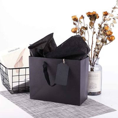 120g Fancy Printed Paper Shopping Bag 7'' pure black With Ribbon